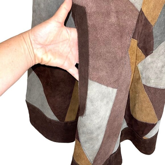 Vintage Handmade Suede Patchwork Poncho Womens One Size Pullover Slit Pockets - Picture 4 of 12